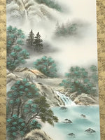 Japanese Hanging Scroll Vtg Colored Moutain Water Fog Sansui Kakejiku SC838