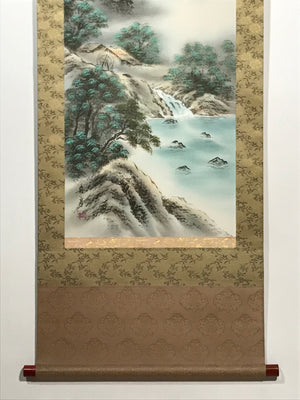 Japanese Hanging Scroll Vtg Colored Moutain Water Fog Sansui Kakejiku SC838