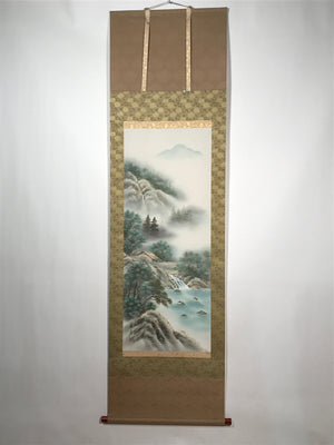 Japanese Hanging Scroll Vtg Colored Moutain Water Fog Sansui Kakejiku SC838