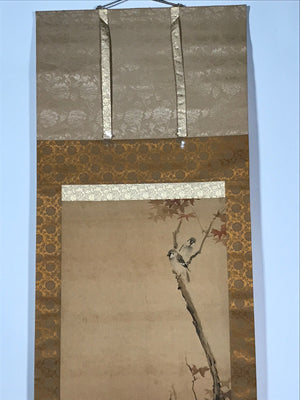 Japanese Hanging Scroll Vtg Colorful Birds Tree Flowers Kacho Kakejiku SC840