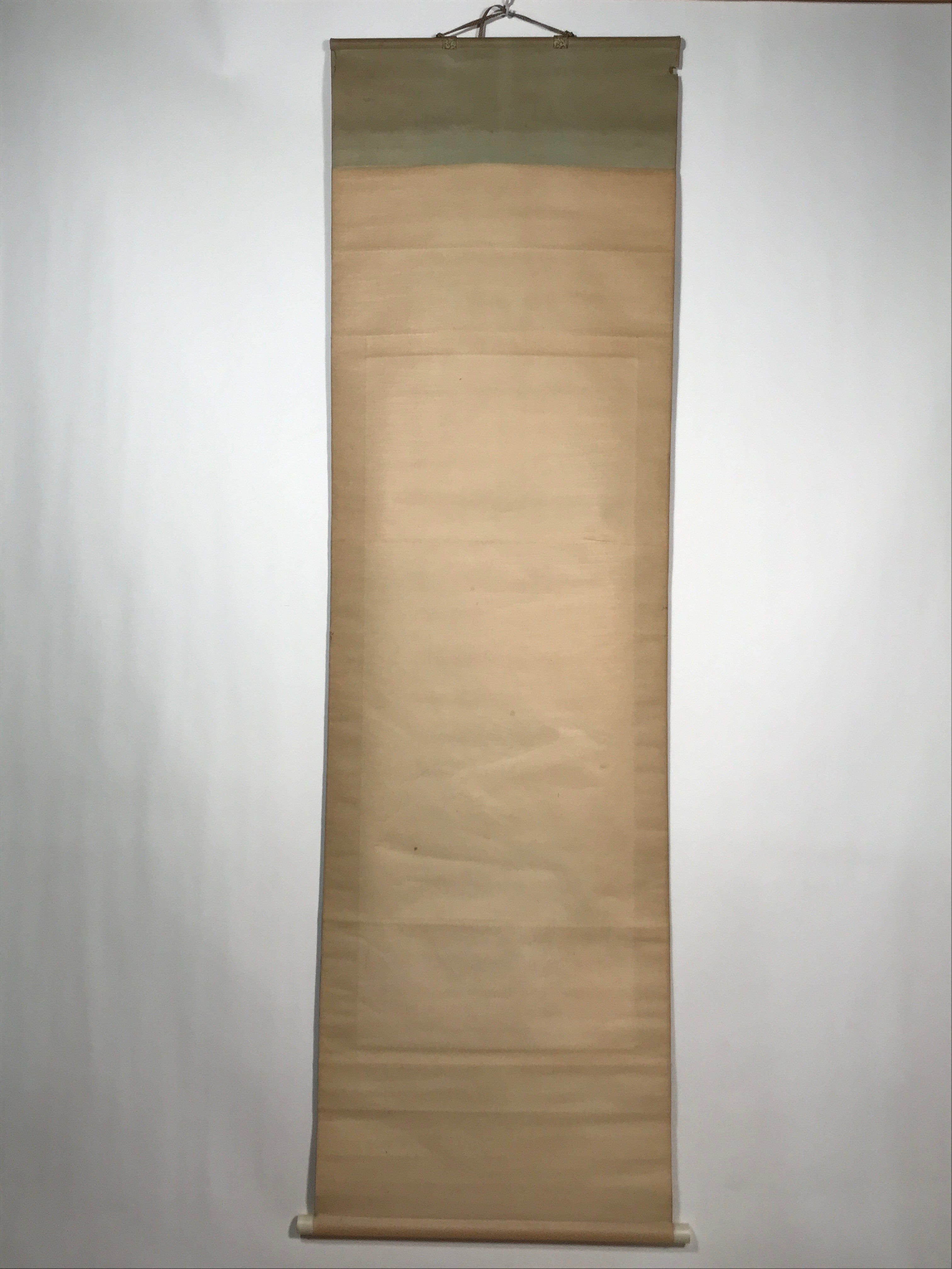 Japanese Hanging Scroll Vtg Hawk On Tree Mt Fuji Brown Yellow Kakejiku SC824