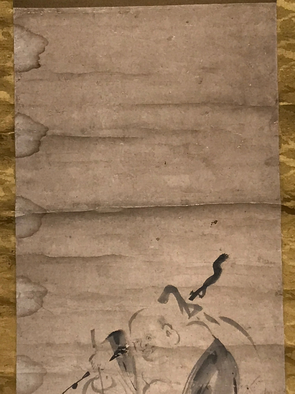 Japanese Hanging Scroll Vtg Hotei Man Carrying Bag Buddhist Kakejiku SC861