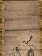 Japanese Hanging Scroll Vtg Hotei Man Carrying Bag Buddhist Kakejiku SC861
