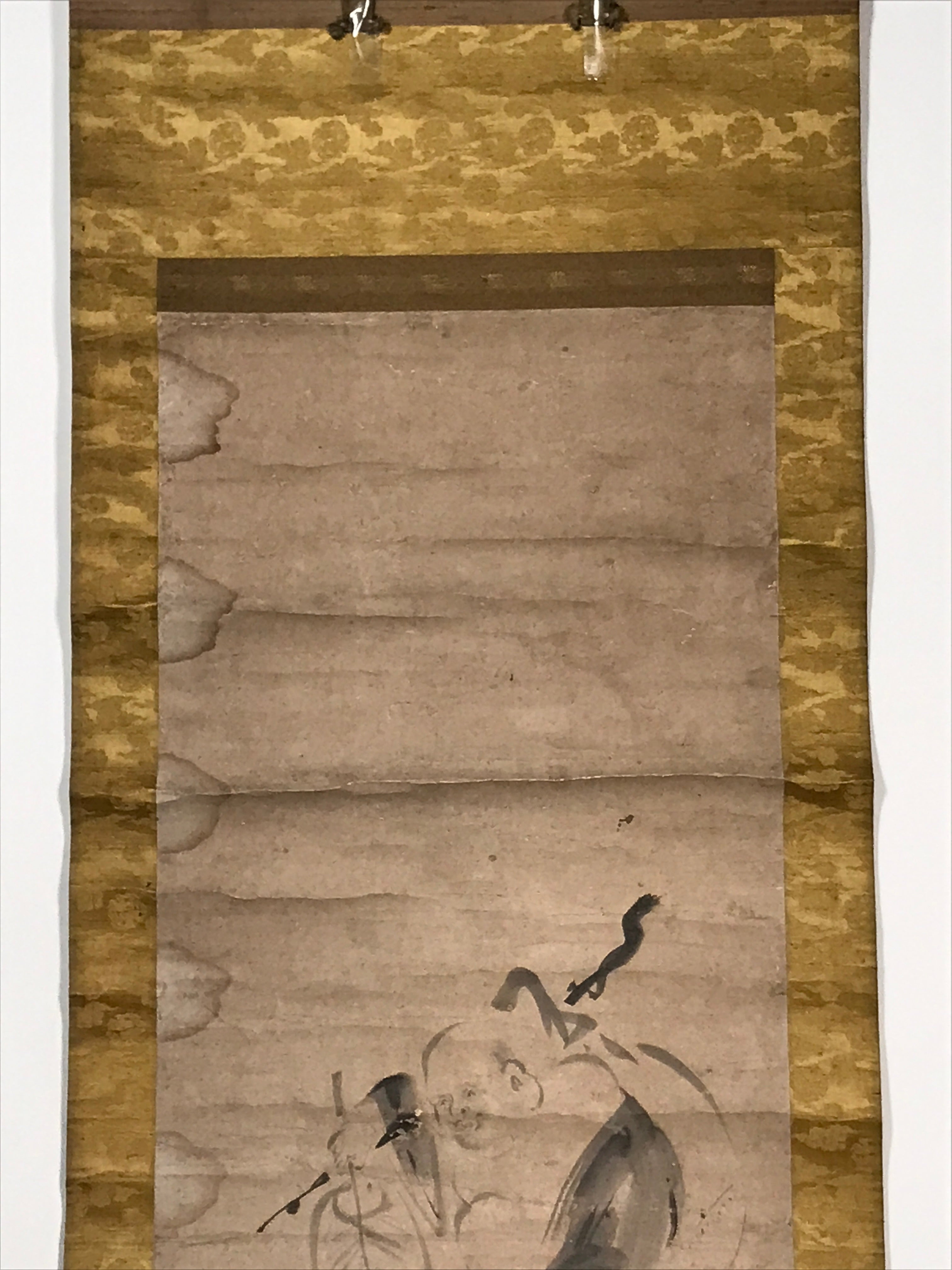 Japanese Hanging Scroll Vtg Hotei Man Carrying Bag Buddhist Kakejiku SC861