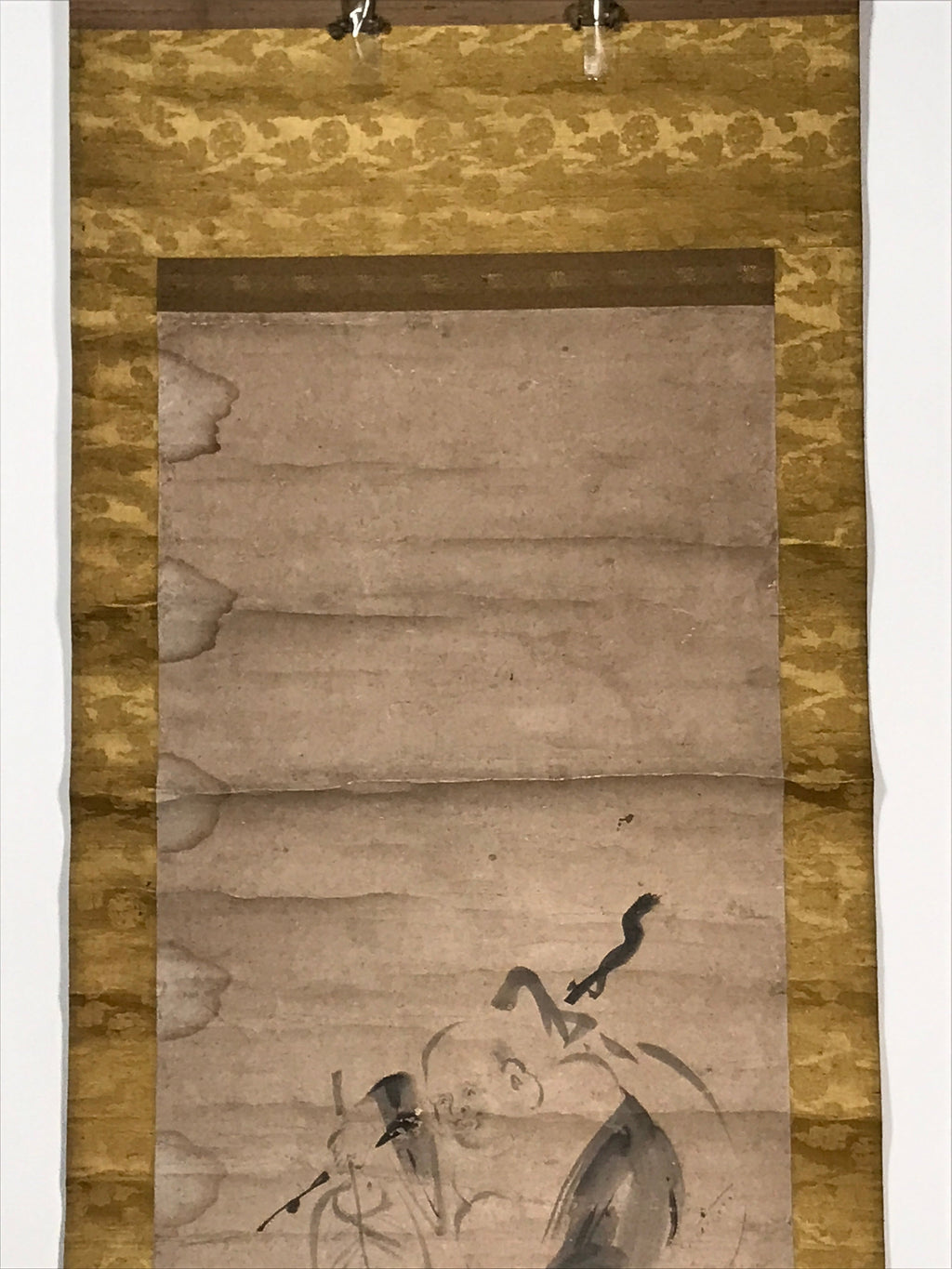 Japanese Hanging Scroll Vtg Hotei Man Carrying Bag Buddhist Kakejiku SC861