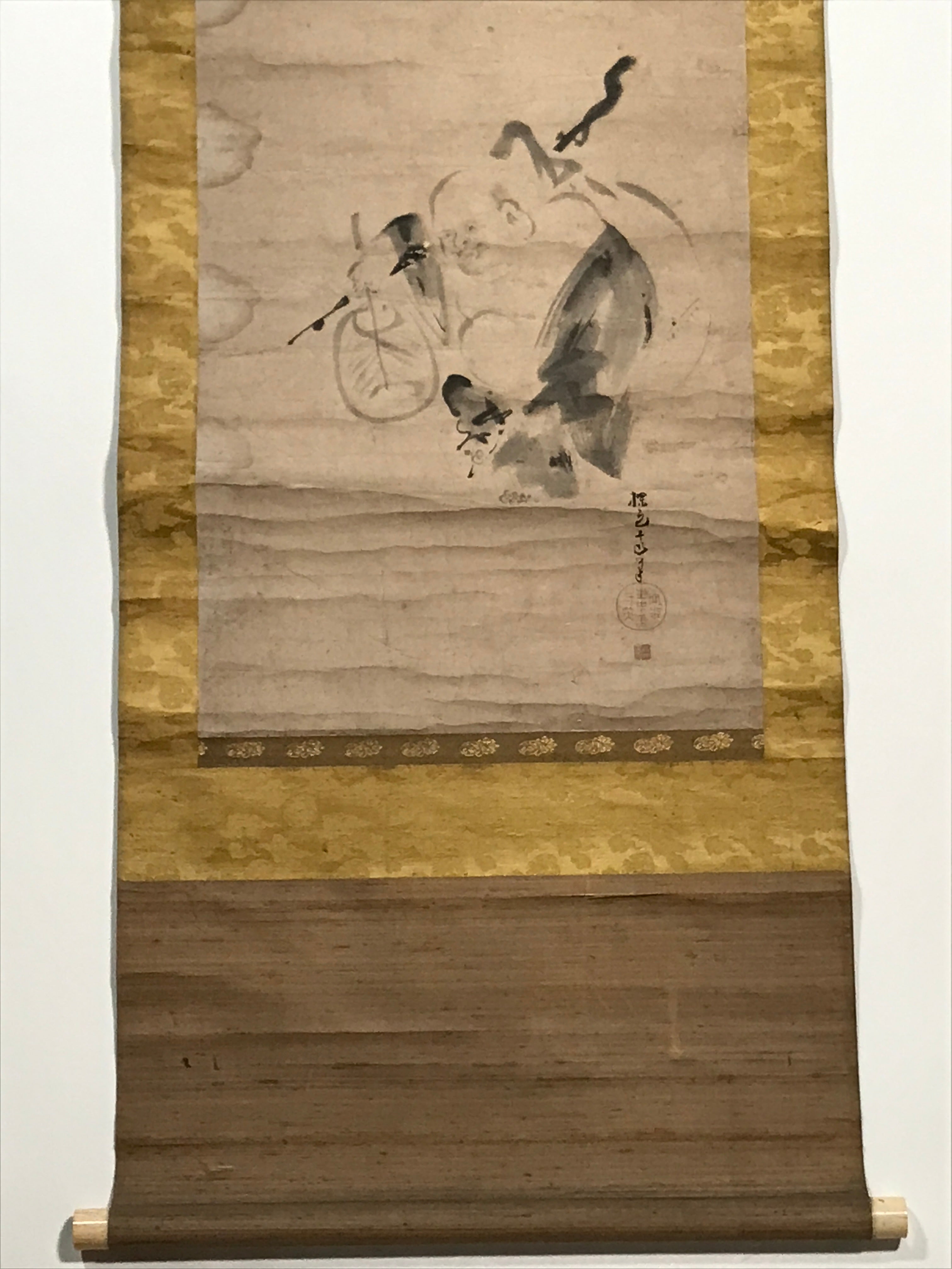Japanese Hanging Scroll Vtg Hotei Man Carrying Bag Buddhist Kakejiku SC861