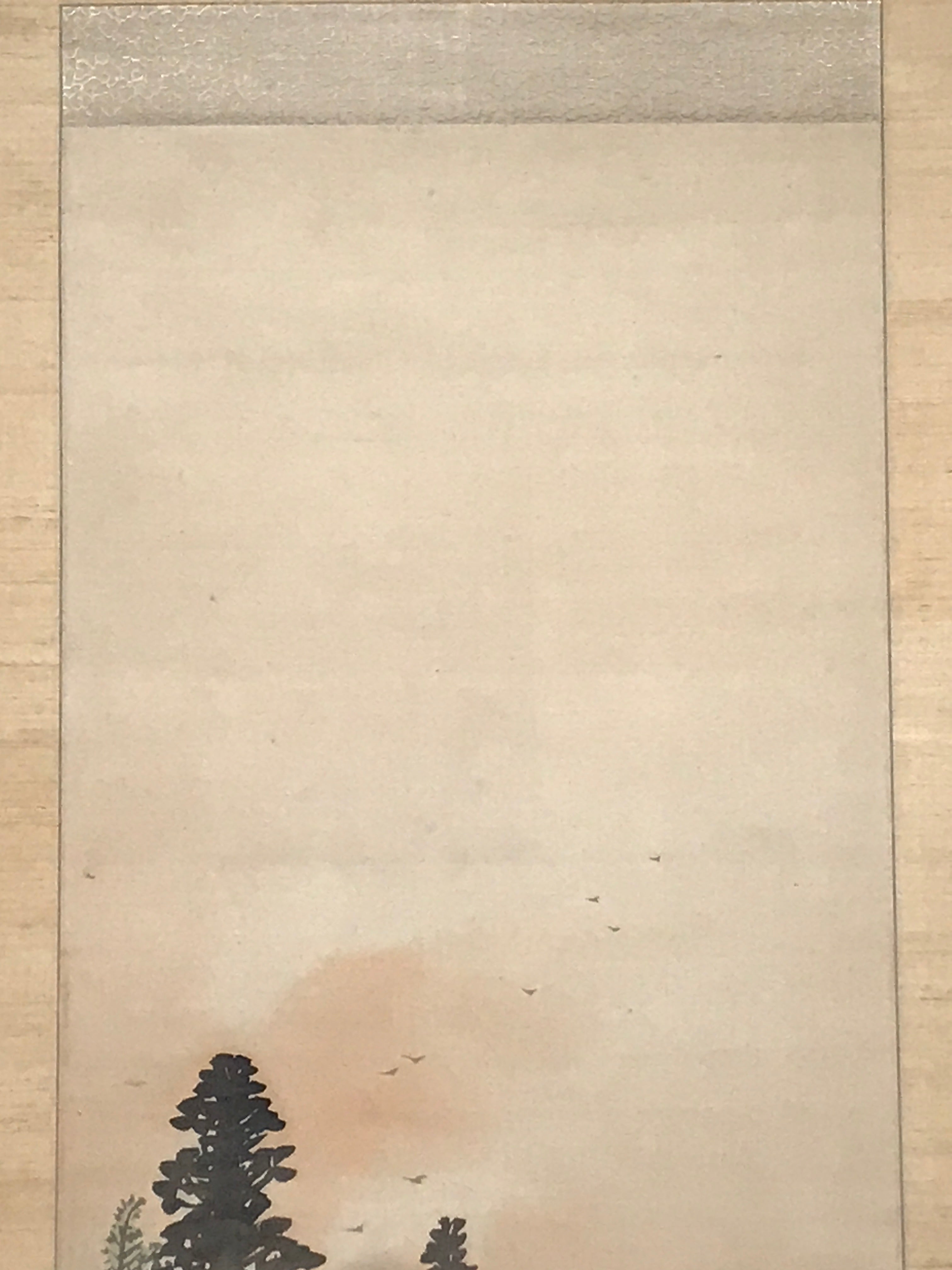 Japanese Hanging Scroll Vtg House Tree Man Monochrome Sansui Kakejiku SC897