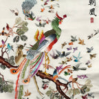 Japanese Hanging Scroll Vtg Hundred Birds Worshipping The Phoenix Kakejiku SC891