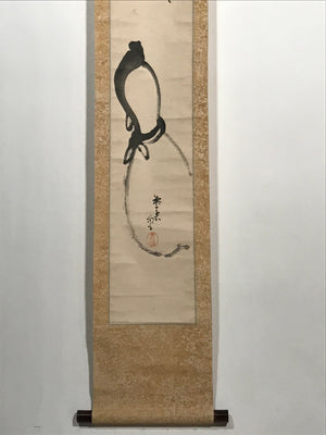 Japanese Hanging Scroll Vtg Hyotan Gourd Calligraphy Poem Kakejiku Chagake SC914