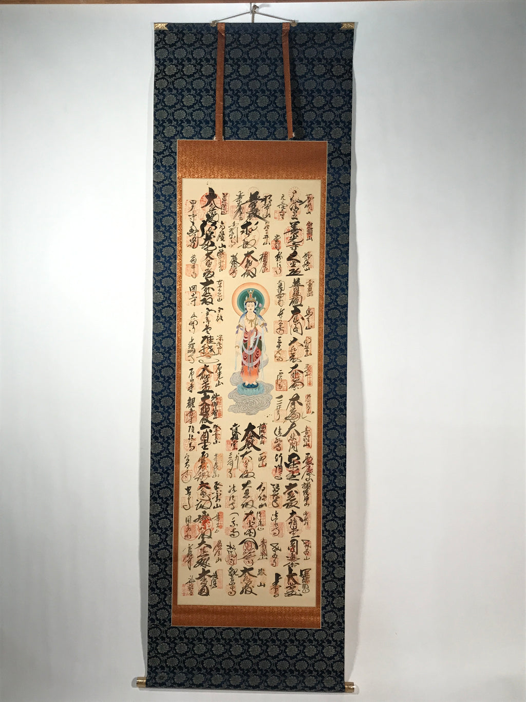 Japanese Hanging Scroll Vtg Kakejiku 33 Sacred Places Goshuin Buddhist KJ121