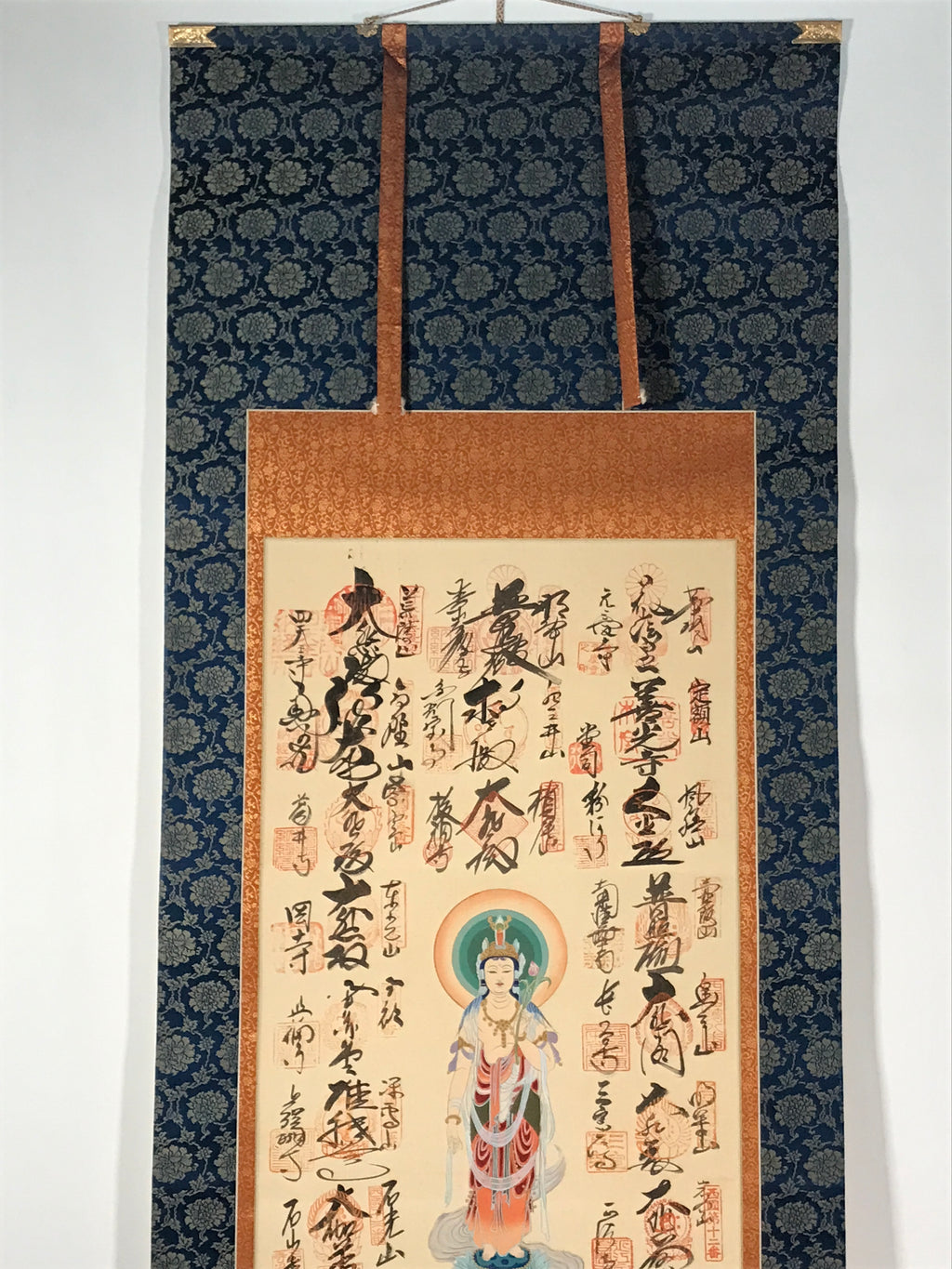 Japanese Hanging Scroll Vtg Kakejiku 33 Sacred Places Goshuin Buddhist KJ121