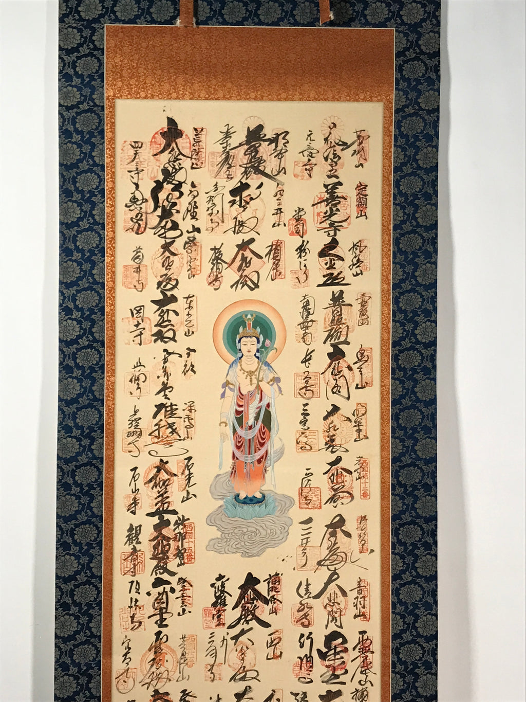 Japanese Hanging Scroll Vtg Kakejiku 33 Sacred Places Goshuin Buddhist KJ121