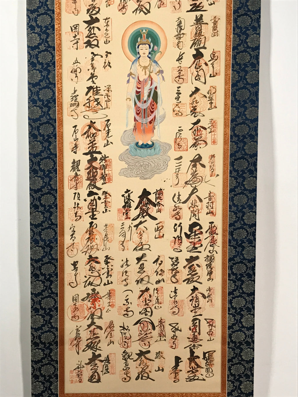 Japanese Hanging Scroll Vtg Kakejiku 33 Sacred Places Goshuin Buddhist KJ121