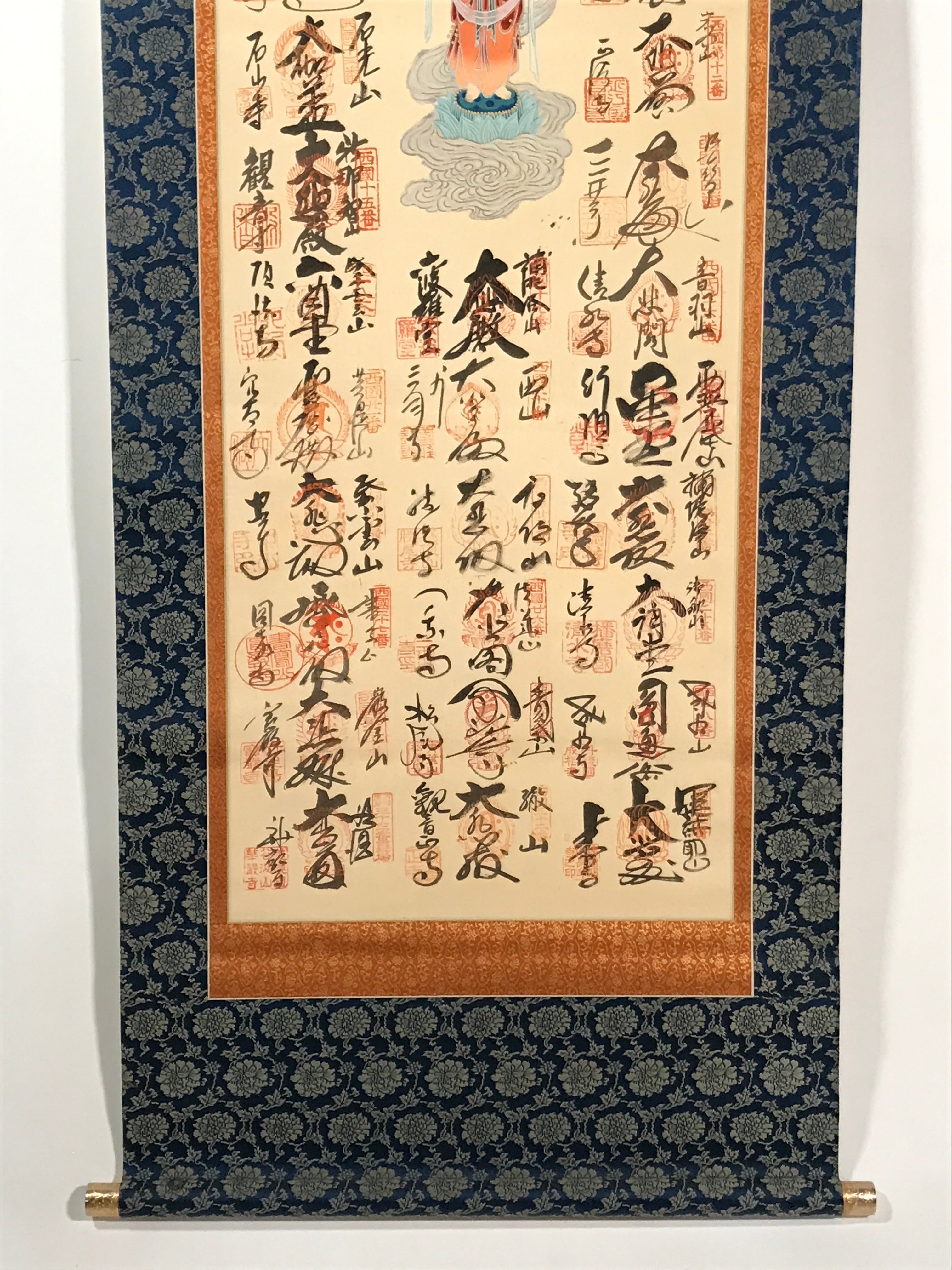Japanese Hanging Scroll Vtg Kakejiku 33 Sacred Places Goshuin Buddhist KJ121