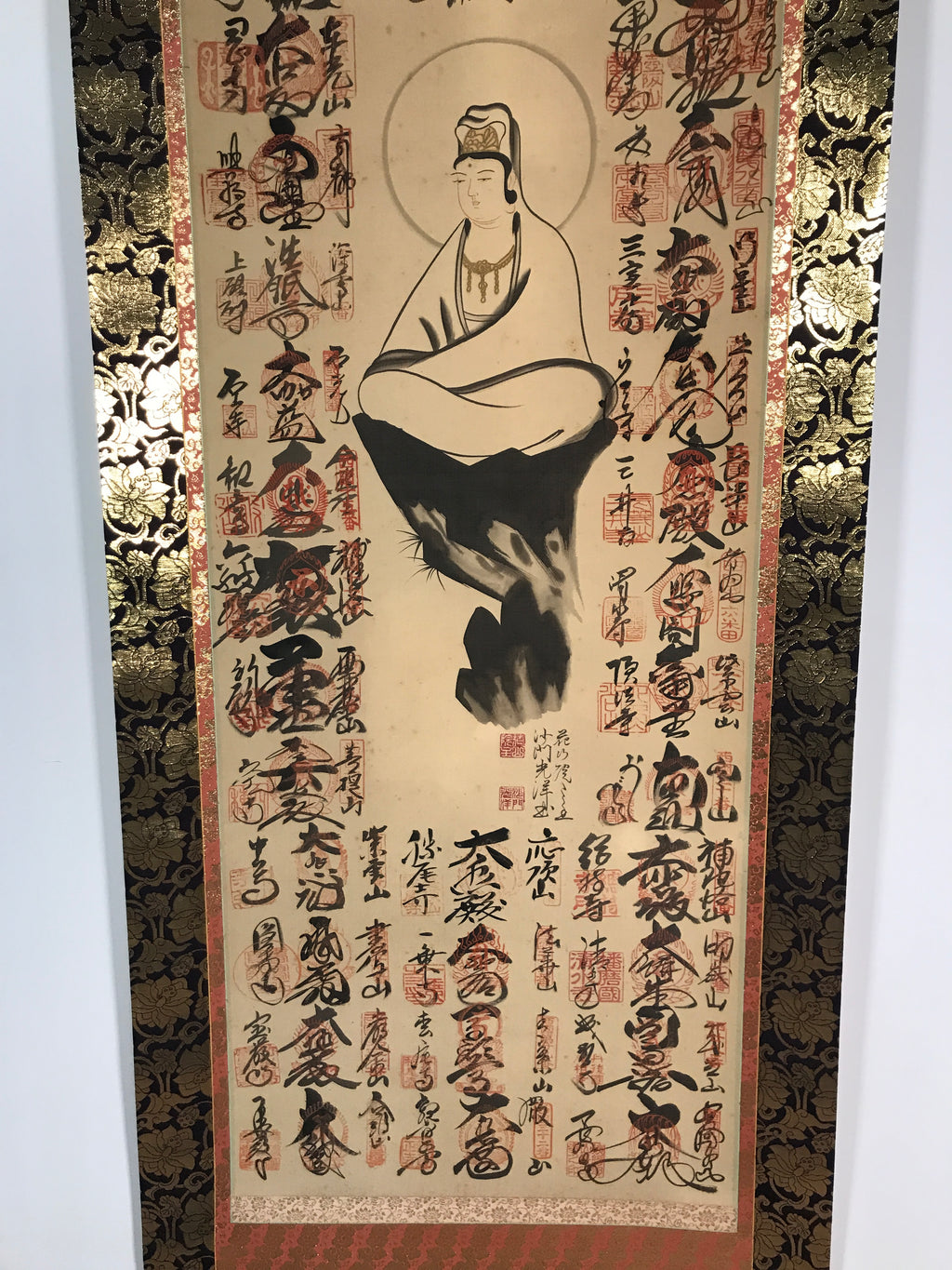 Japanese Hanging Scroll Vtg Kakejiku 33 Sacred Places Goshuin Buddhist KJ57