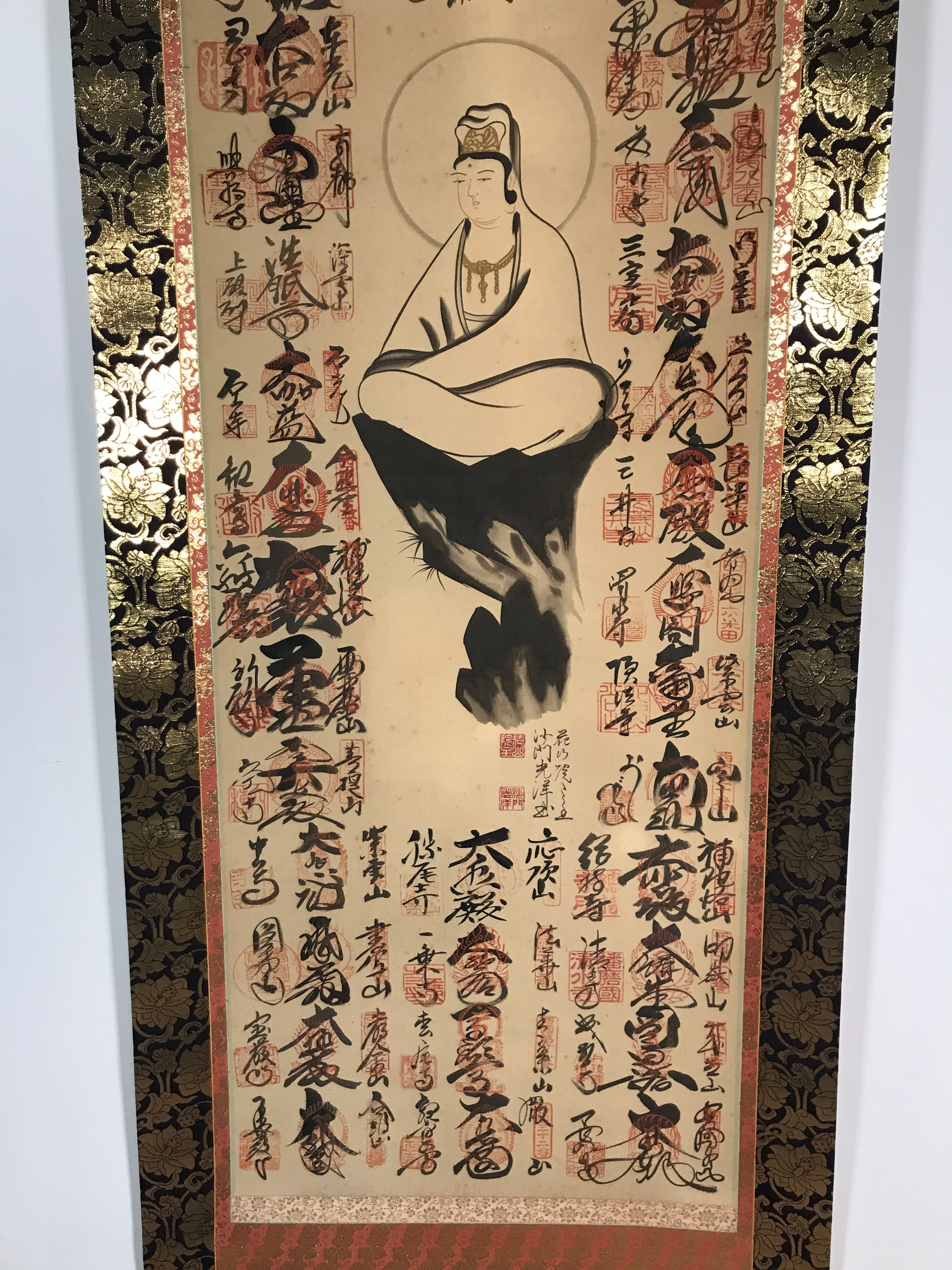 Japanese Hanging Scroll Vtg Kakejiku 33 Sacred Places Goshuin Buddhist KJ57