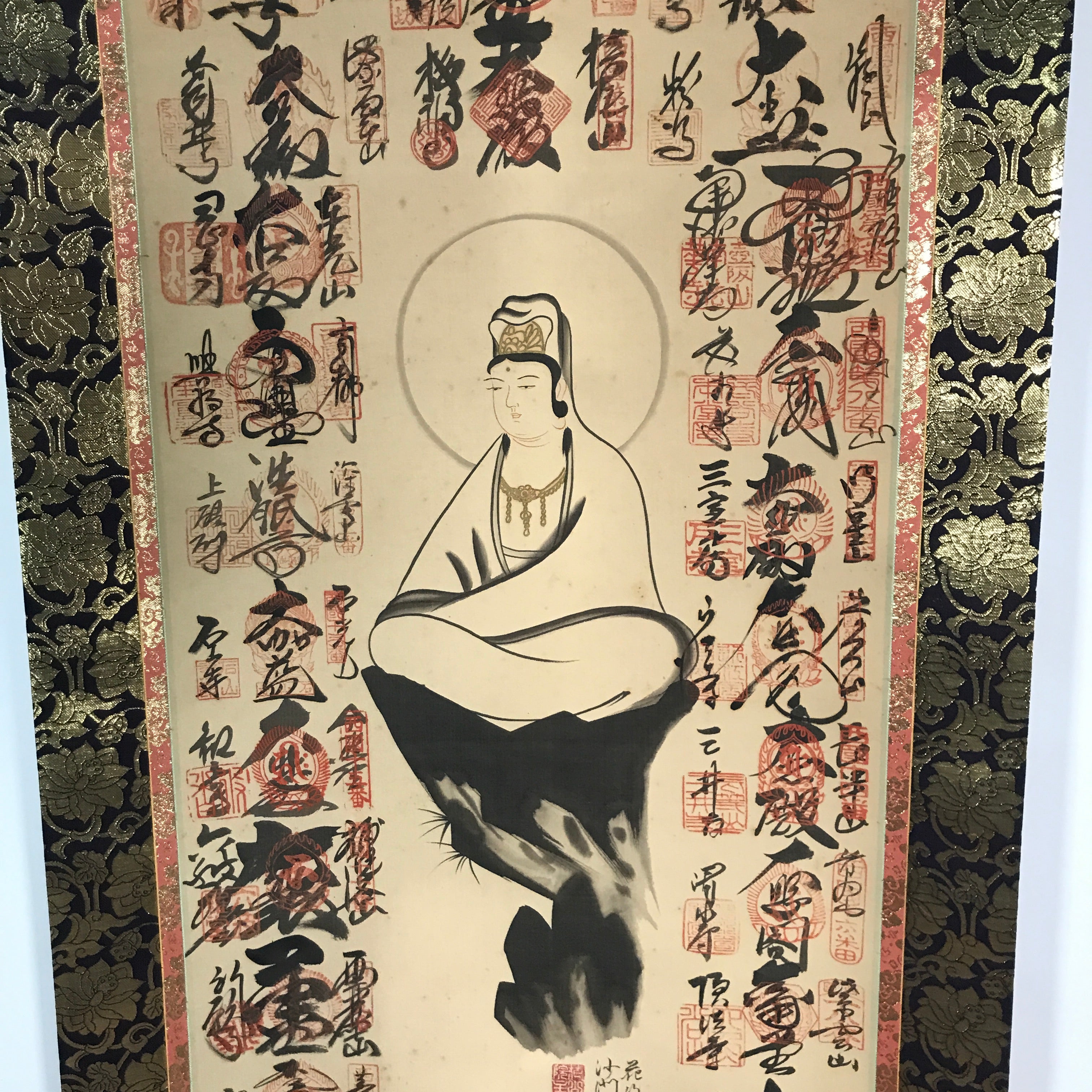 Japanese Hanging Scroll Vtg Kakejiku 33 Sacred Places Goshuin Buddhist KJ57