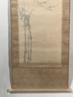 Japanese Hanging Scroll Vtg Kakejiku Bamboo Birds Calligraphy Kanji Color KJ75