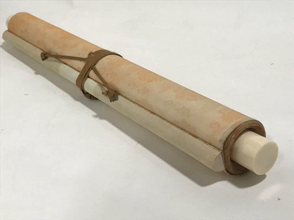 Japanese Hanging Scroll Vtg Kakejiku Bamboo Birds Calligraphy Kanji Color KJ75