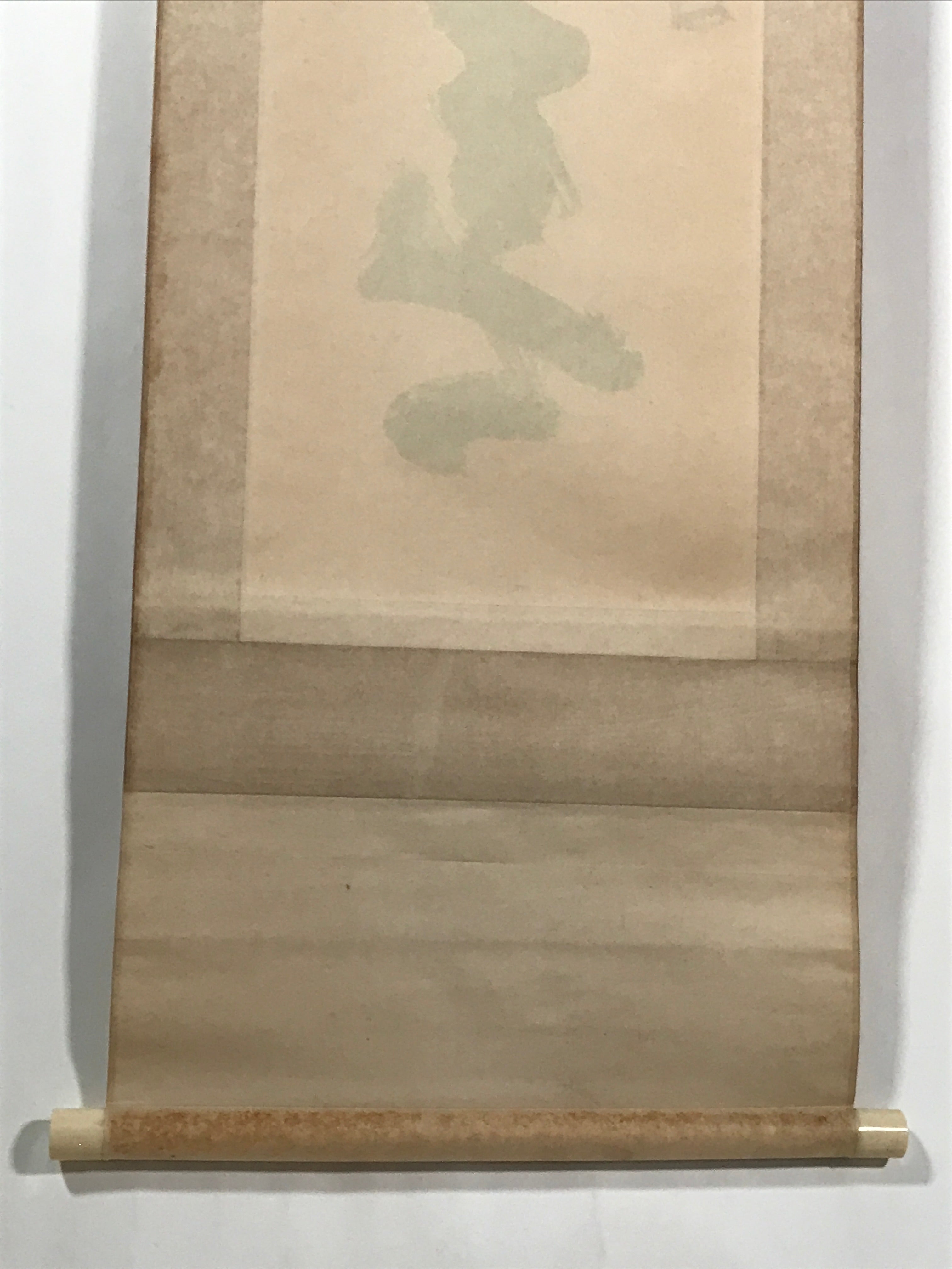 Japanese Hanging Scroll Vtg Kakejiku Calligraphy 2 Characters Kanji Black KJ71