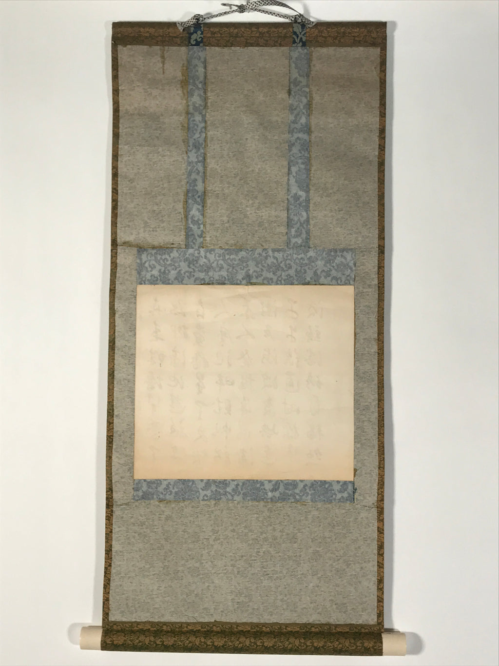 Japanese Hanging Scroll Vtg Kakejiku Calligraphy Akashi Domain Poem Black KJ86