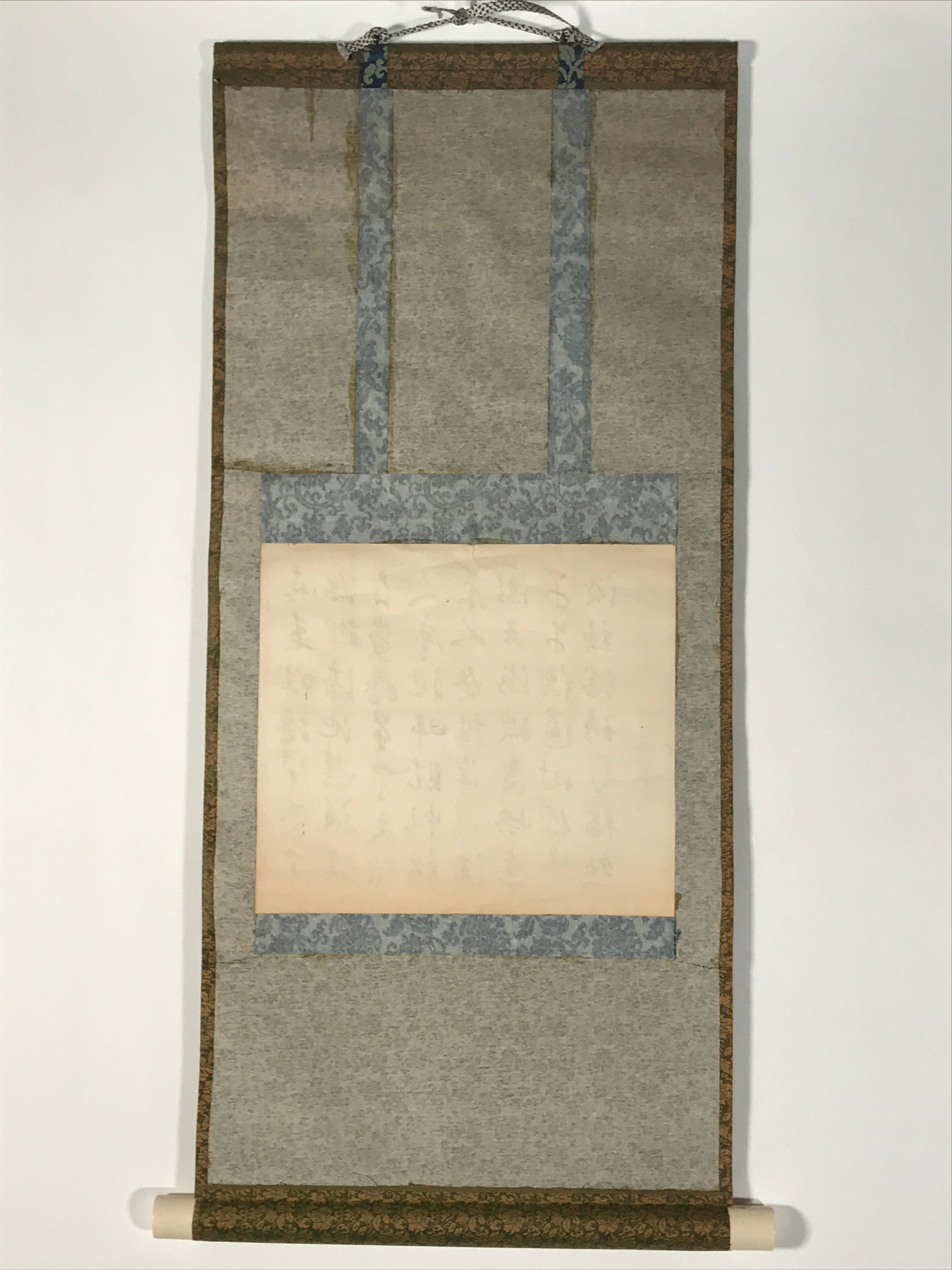 Japanese Hanging Scroll Vtg Kakejiku Calligraphy Akashi Domain Poem Black KJ86