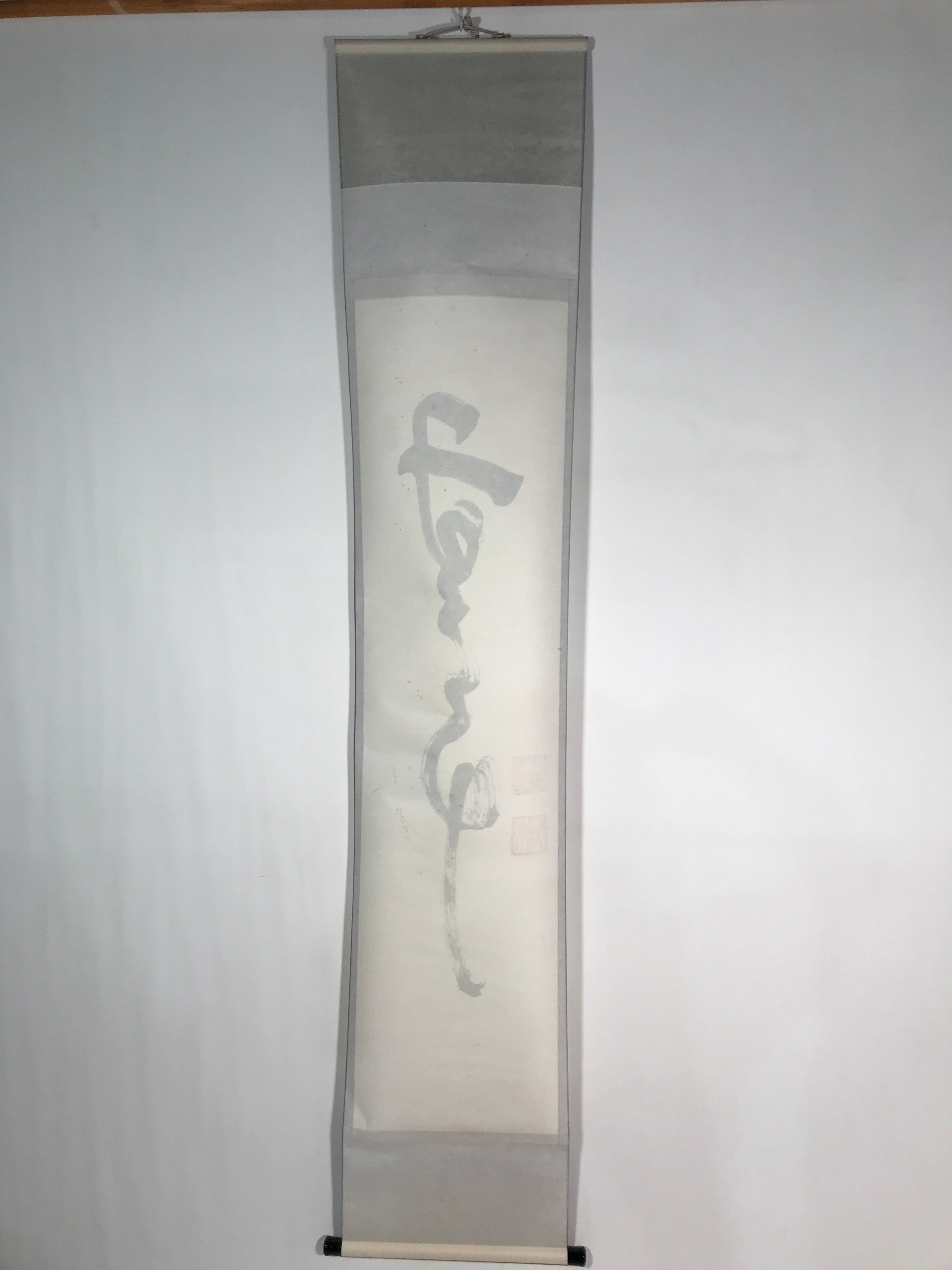 Japanese Hanging Scroll Vtg Kakejiku Calligraphy Kanji Black Red Seals KJ49