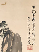 Japanese Hanging Scroll Vtg Kakejiku Cliff Pine Tree Landscape Ink Color KJ73