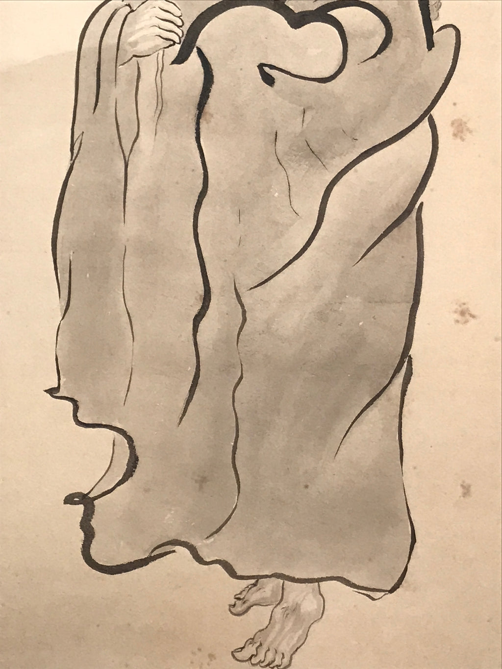 Japanese Hanging Scroll Vtg Kakejiku Daruma Bodhidharma Calligraphy Black KJ119