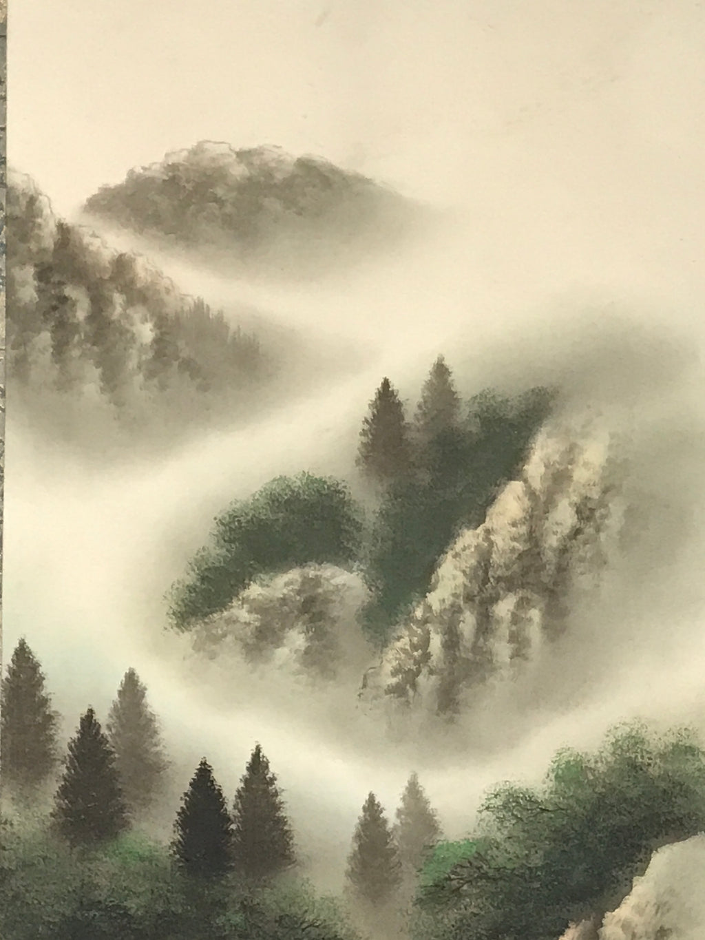 Japanese Hanging Scroll Vtg Kakejiku Fog Mountain River Landscape Ink KJ105