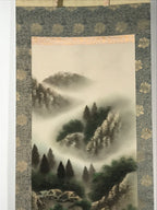 Japanese Hanging Scroll Vtg Kakejiku Fog Mountain River Landscape Ink KJ105