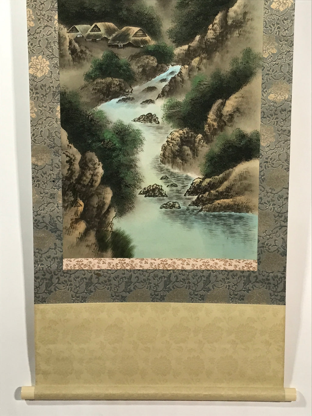 Japanese Hanging Scroll Vtg Kakejiku Fog Mountain River Landscape Ink KJ105