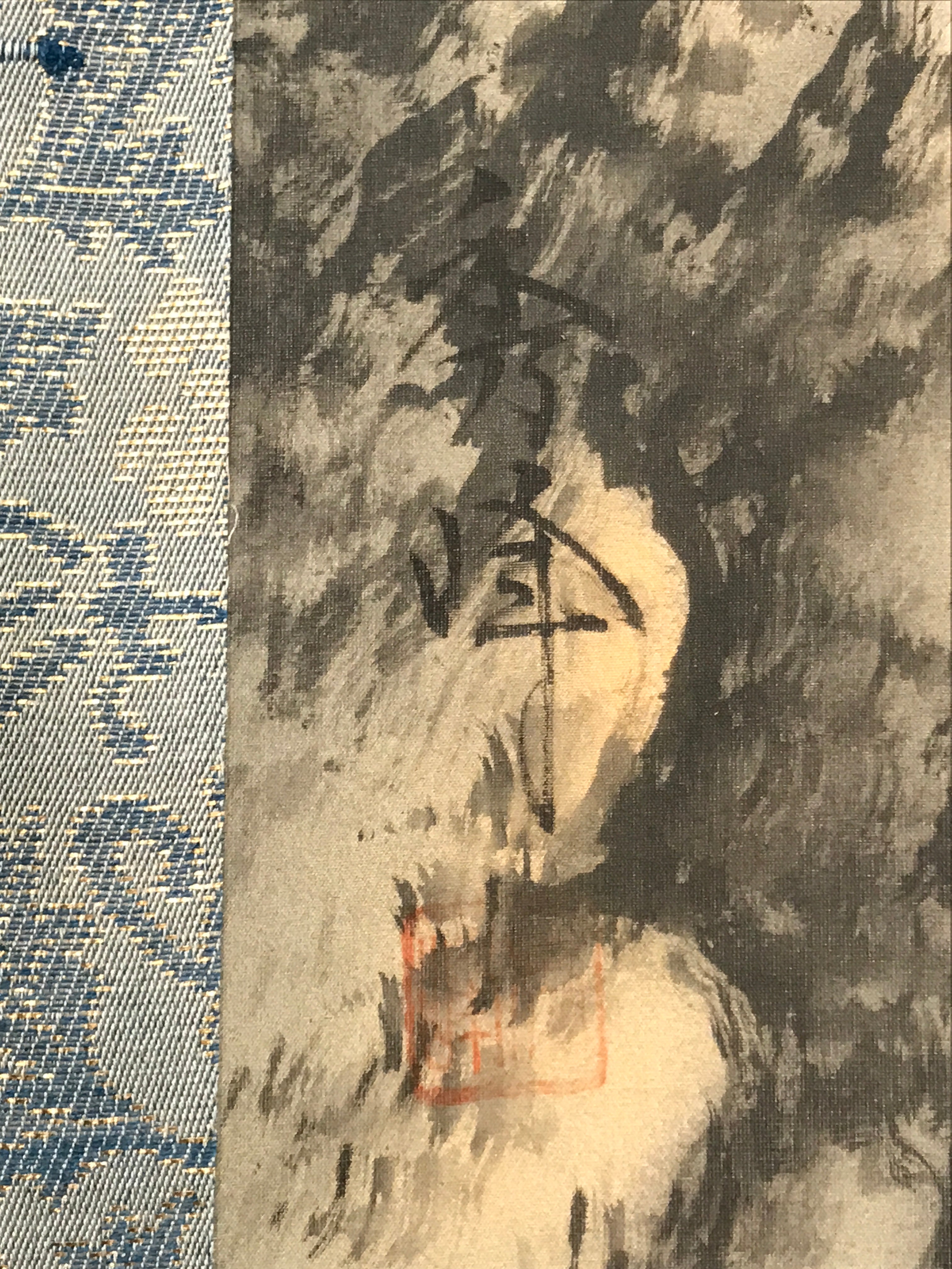 Japanese Hanging Scroll Vtg Kakejiku Fog Mountain River Landscape Ink KJ105