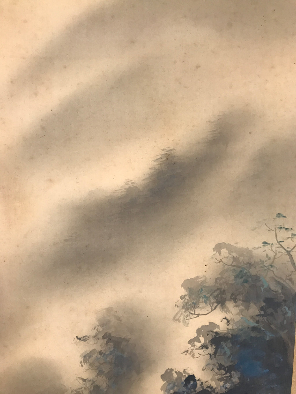 Japanese Hanging Scroll Vtg Kakejiku Fog Mountain Waterfall Landscape Ink KJ99