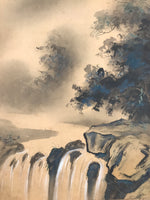 Japanese Hanging Scroll Vtg Kakejiku Fog Mountain Waterfall Landscape Ink KJ99