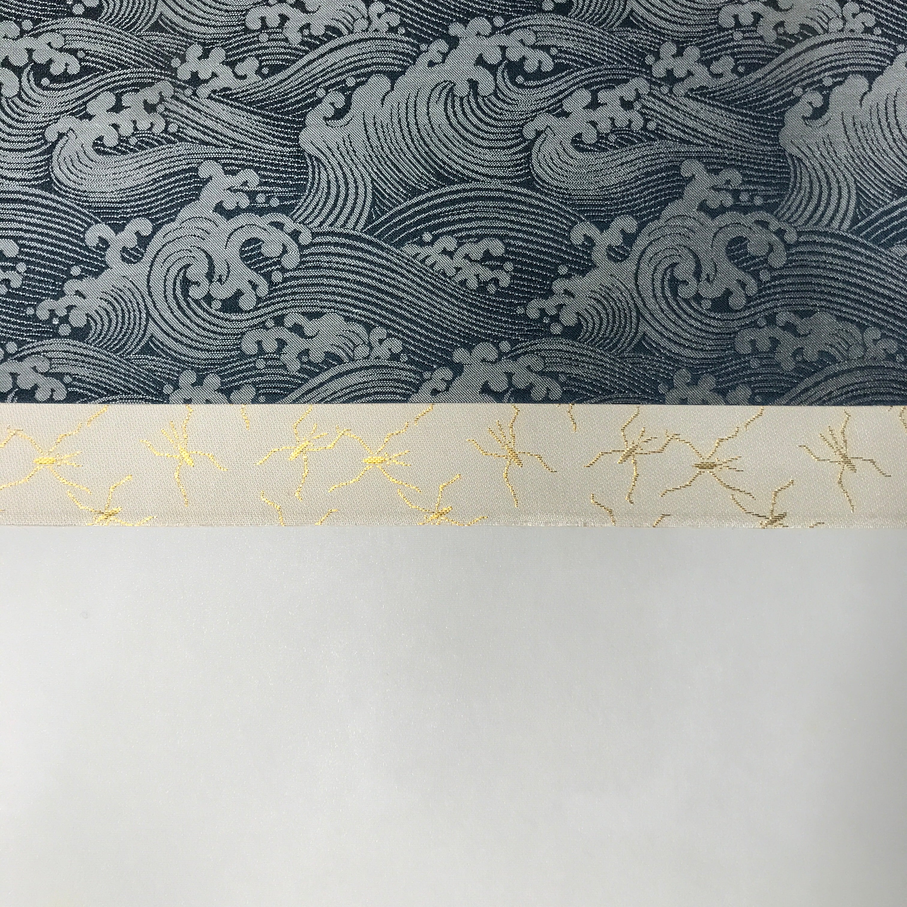 Japanese Hanging Scroll Vtg Kakejiku Jumping Carp Wave Pattern Koi Gray KJ65