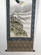 Japanese Hanging Scroll Vtg Kakejiku Jumping Carp Wave Pattern Koi Gray KJ65