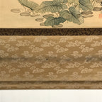 Japanese Hanging Scroll Vtg Kakejiku Kacho Bird Flowers Pink Green Yellow KJ43