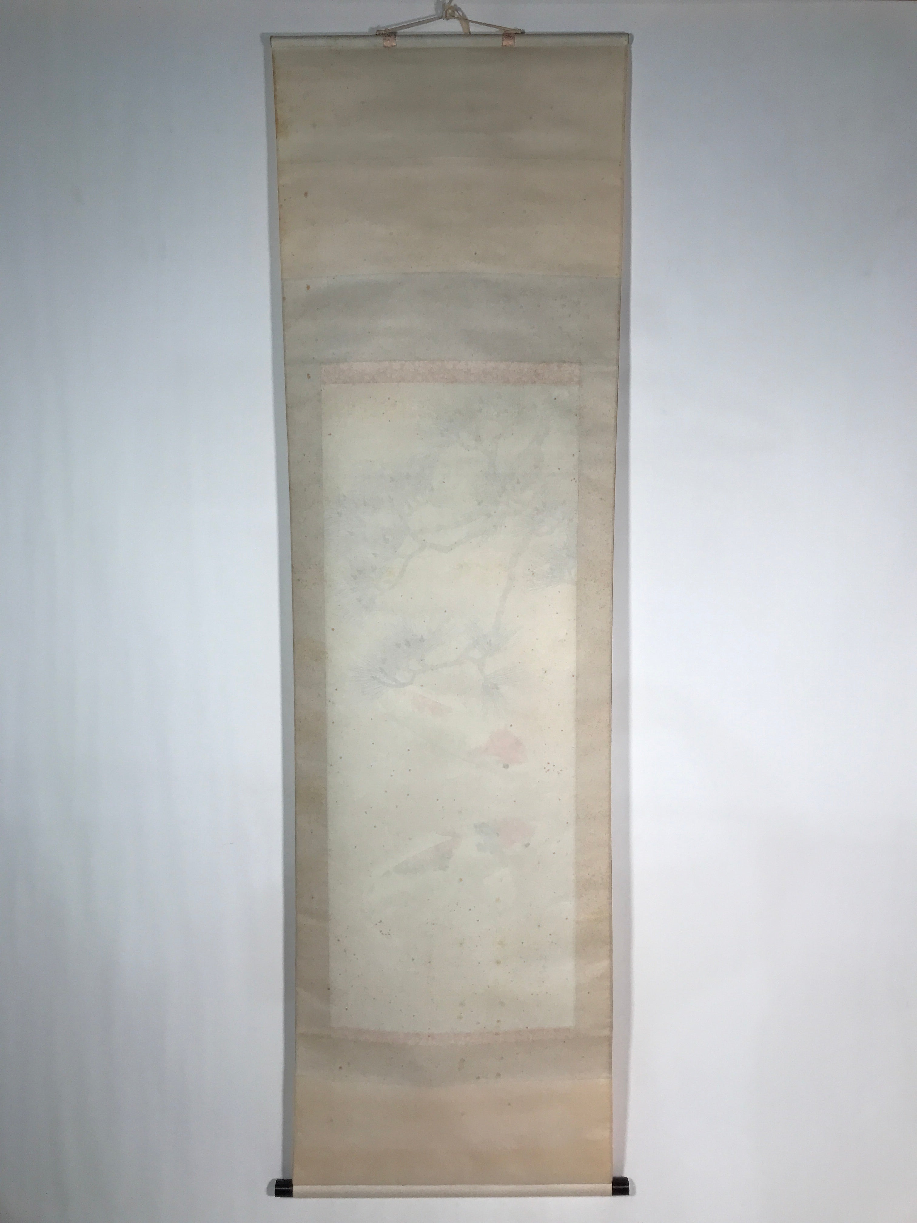 Japanese Hanging Scroll Vtg Kakejiku Koi Carps Fish Matsu Pine Red Green KJ53
