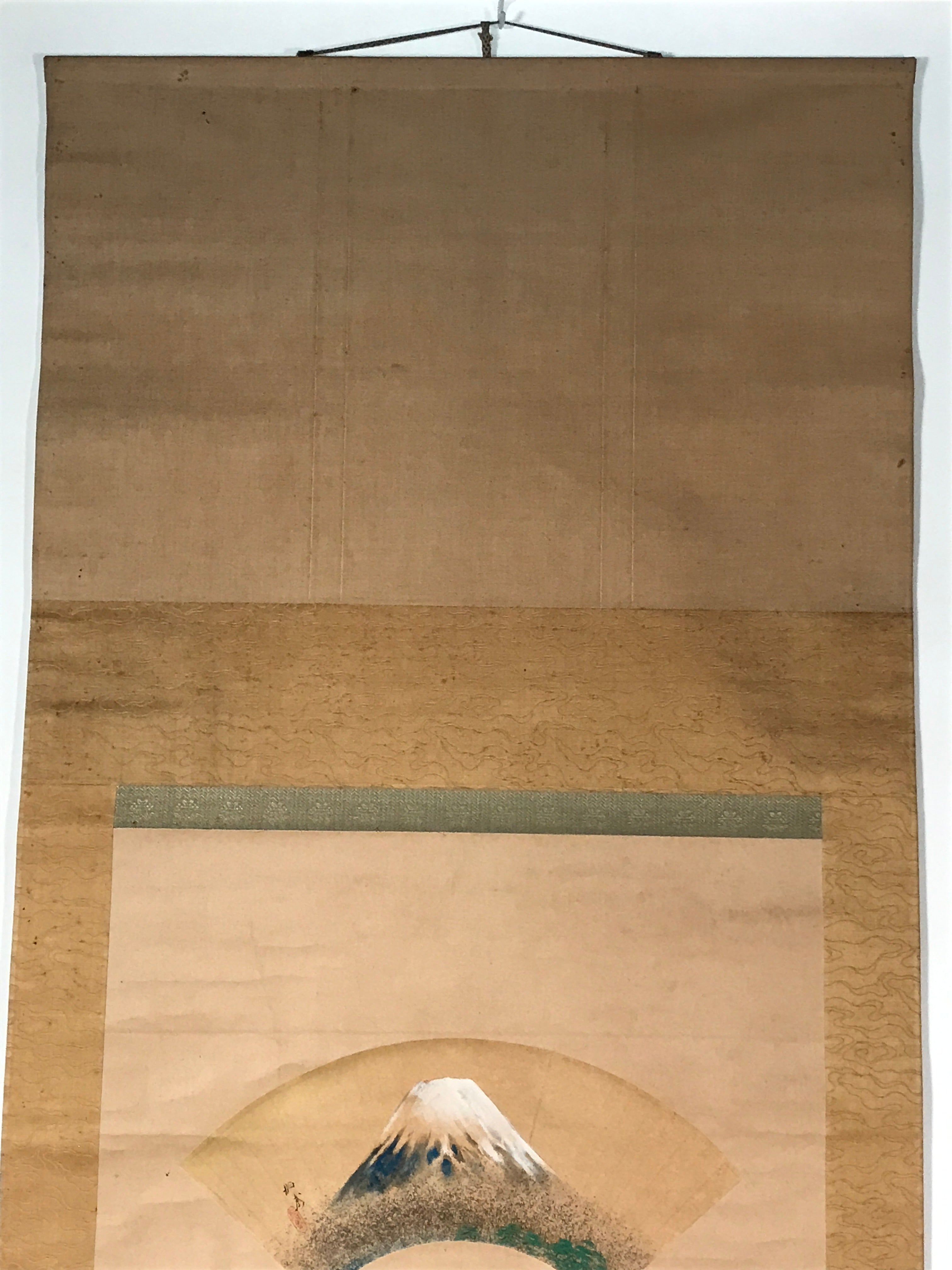 Japanese Hanging Scroll Vtg Kakejiku Mount Fuji Folding Fan Landscape Color KJ77