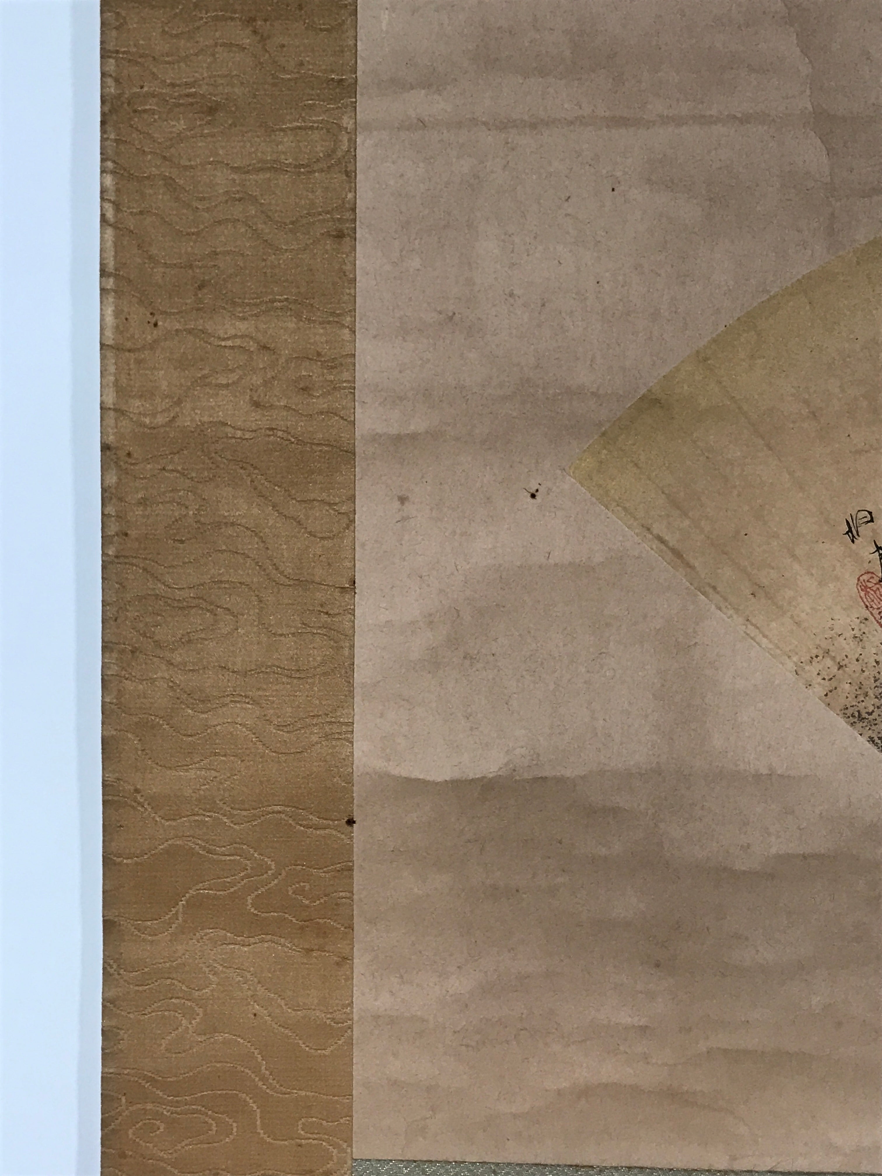 Japanese Hanging Scroll Vtg Kakejiku Mount Fuji Folding Fan Landscape Color KJ77