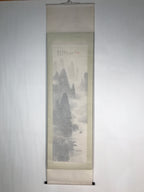 Japanese Hanging Scroll Vtg Kakejiku Mountain River Boat Sansui Landscape KJ47