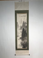 Japanese Hanging Scroll Vtg Kakejiku Mountain River Boat Sansui Landscape KJ47