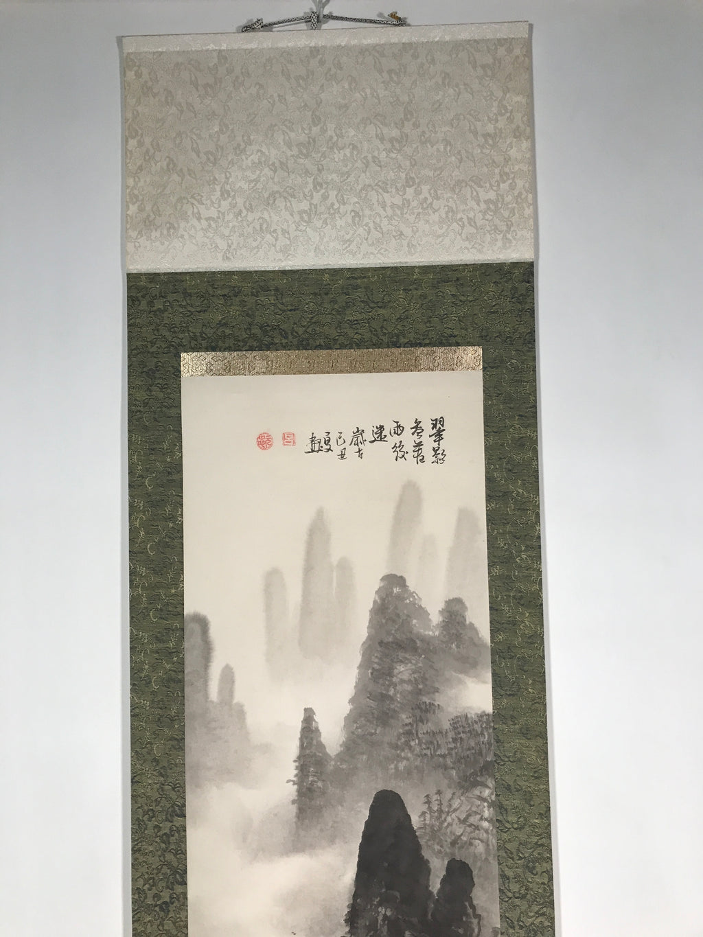 Japanese Hanging Scroll Vtg Kakejiku Mountain River Boat Sansui Landscape KJ47