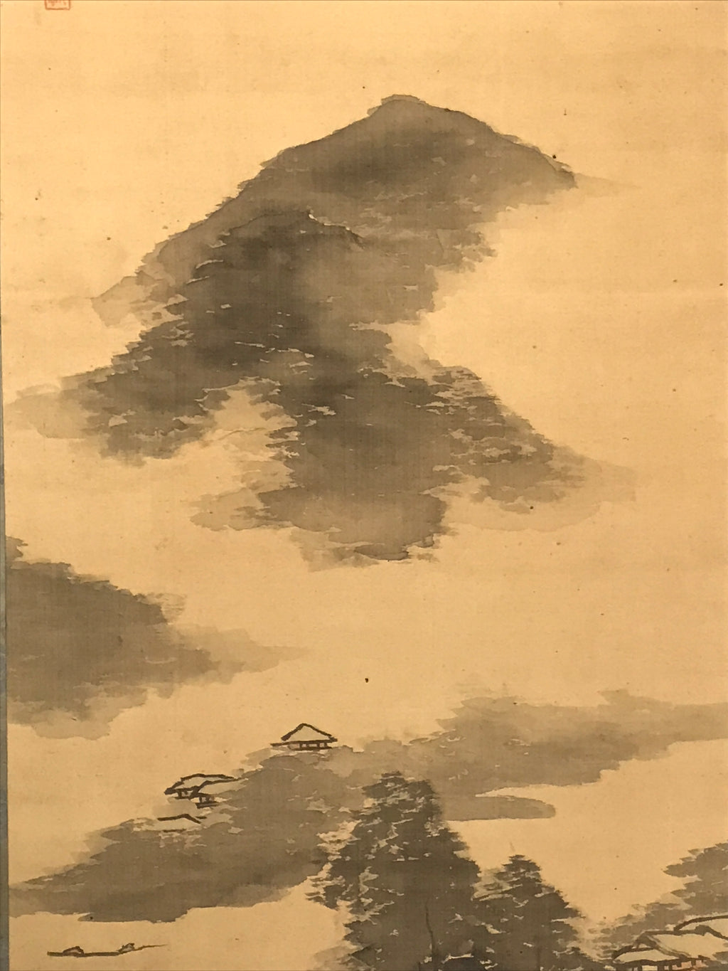 Japanese Hanging Scroll Vtg Kakejiku Mountain River Sansui Landscape Ink KJ87