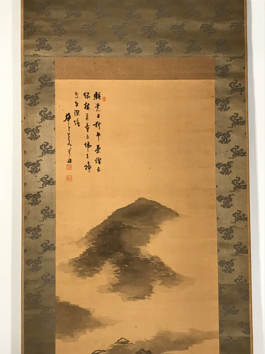 Japanese Hanging Scroll Vtg Kakejiku Mountain River Sansui Landscape Ink KJ87