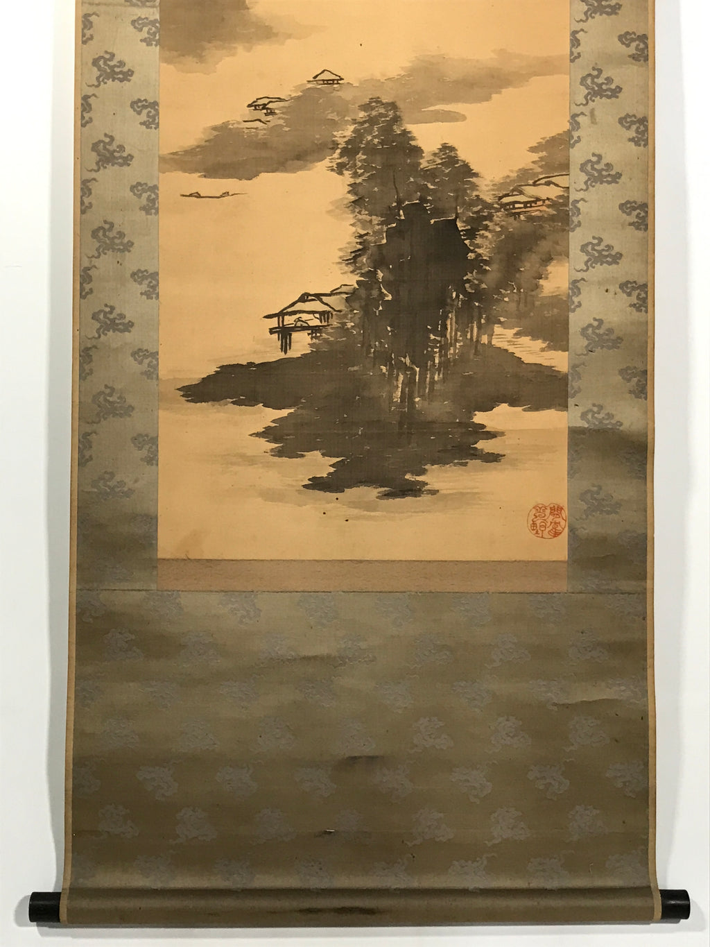 Japanese Hanging Scroll Vtg Kakejiku Mountain River Sansui Landscape Ink KJ87