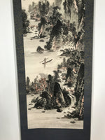 Japanese Hanging Scroll Vtg Kakejiku Mountains River Sansui Landscape Black KJ44