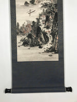 Japanese Hanging Scroll Vtg Kakejiku Mountains River Sansui Landscape Black KJ44