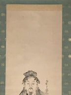 Japanese Hanging Scroll Vtg Kakejiku Old Man Tenjin Portrait Plum Ink Color KJ74